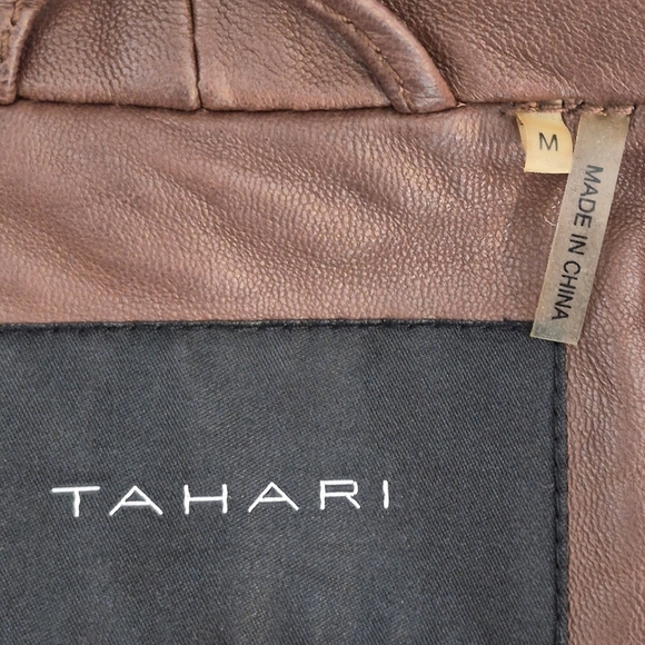 Tahari Women's Brown Lambskin Leather and Knit Zip-Front Cropped Jacket - Size M - Picture 12 of 13